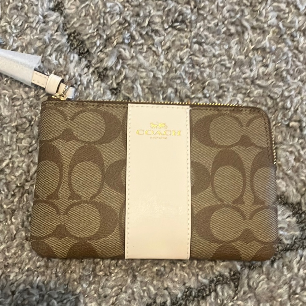 Coach Signature Brown and Cream Wristlet